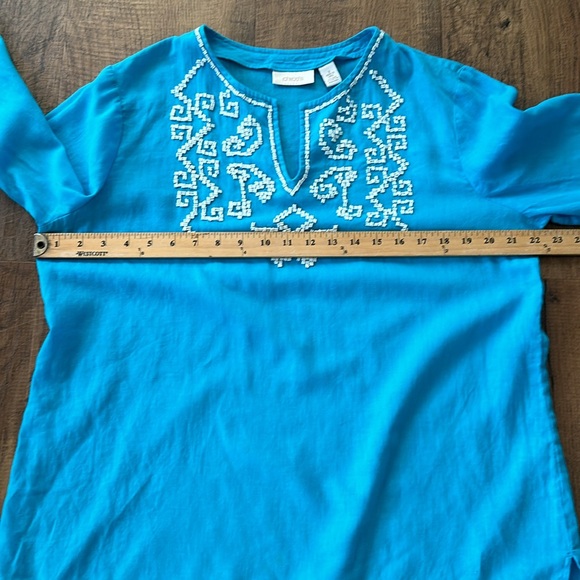 Chico’s size 2 blue beaded linen cotton blend top - Picture 7 of 8